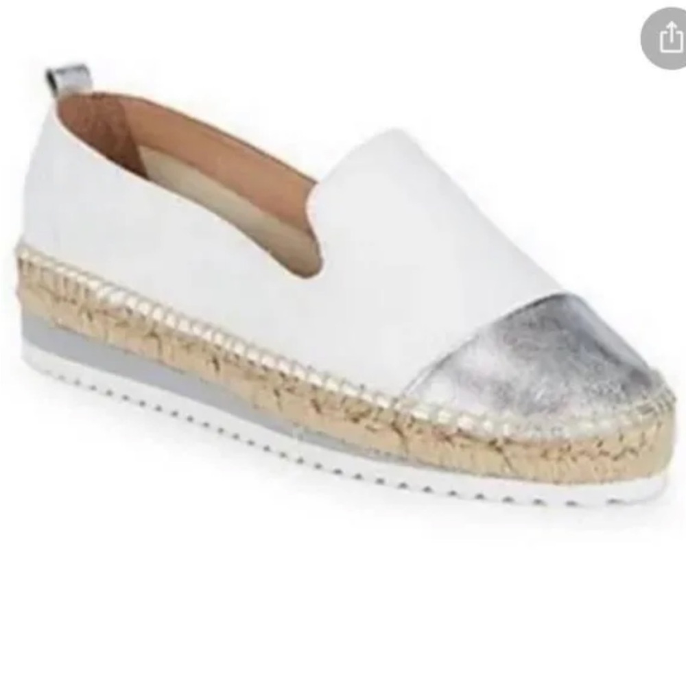 NIB Renvy Silver Cap Toe Leather Espadrille Loafer Shoes 6.5